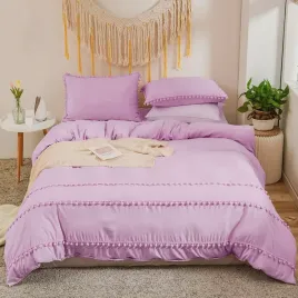komplet-poscieli-fioletowej-pompony-160x200cm-lila-pomponita