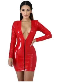 sexy-czerwona-sukienka-mini-lack-polysk-dlugi-rekaw-m