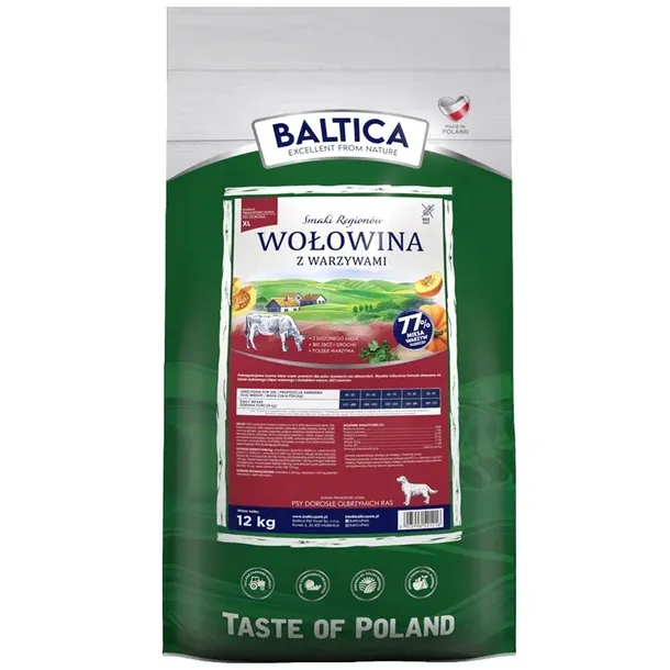 BALTICA Smaki Regionów Wołowina z Warzywami Adult Rasy Duże XL 12kg