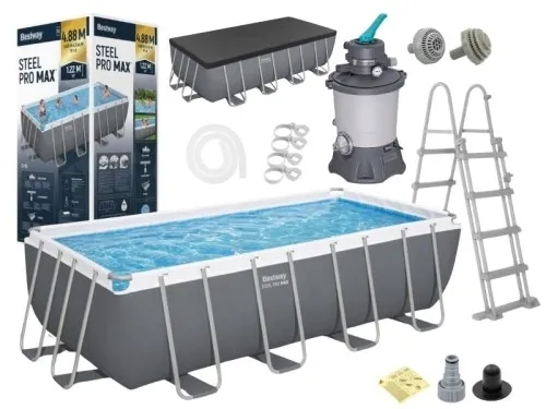 Basen Ogrodowy Bestway 56671 Stelażowy 488x244x122cm Pompa piaskowa