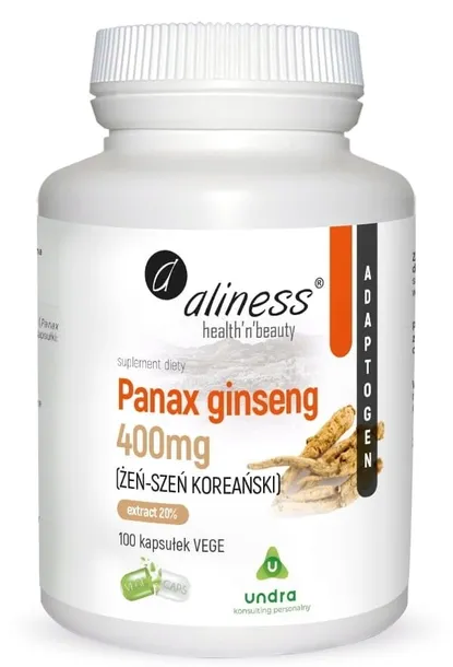 Aliness Panax Ginseng Żeń-Szeń Koreański 20% 400mg 100 kaps. UMYSŁ ENERGIA