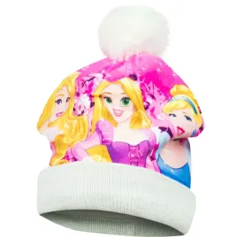 czapka-zimowa-dziewczeca-z-pomponem-disney-ksiezniczki-52-biala