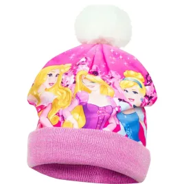 czapka-zimowa-dziewczeca-z-pomponem-disney-ksiezniczki-52-rozowa