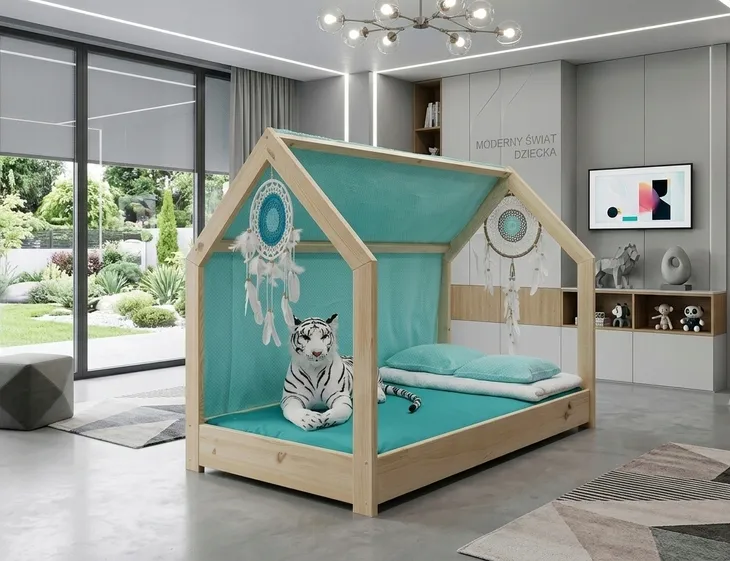 Łóżko dziecięce DOMEK 80X160 DREWNIANE + STELAŻ