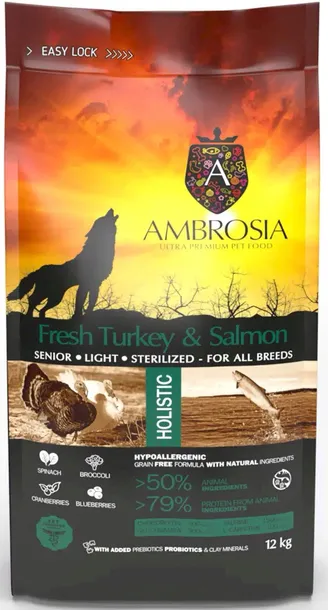 Ambrosia Senior Świeży Indyk i Łosoś 12kg