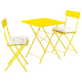 ikea-sundso-stol-i-2-skladane-krzesla-jaskrawozolty-kuddarna-bezowy-65x65cm