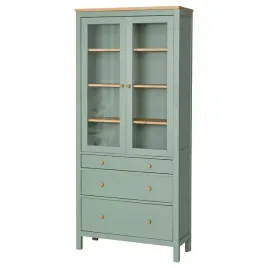 ikea-hemnes-witryna-z-3-szufladami-90x197cm-szarozielony-bejca-jasnobrazowa