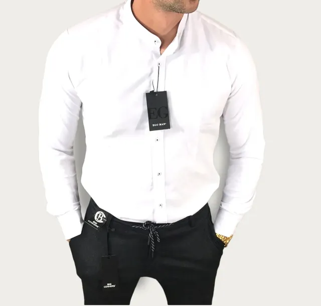 Koszula slim fit ze stójką biała EGO01 - L