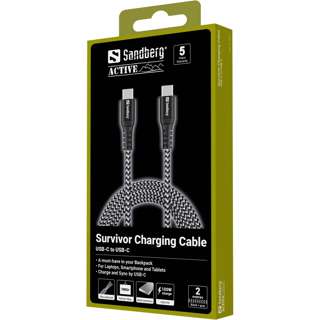 kabel-usb-c-sandberg-survivor-2m-100w-stan-nowy
