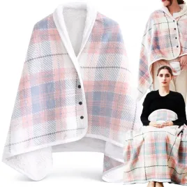 kocobluza-ponczo-koc-zapinany-bluza-ciepla-rozowo-szara-krata-cieply-miekki