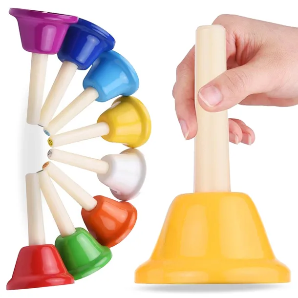 DZWONKI DIATONICZNE 8 TONÓW KOLOROWE NA RĄCZCE SET MONTESSORI DLA DZIECI