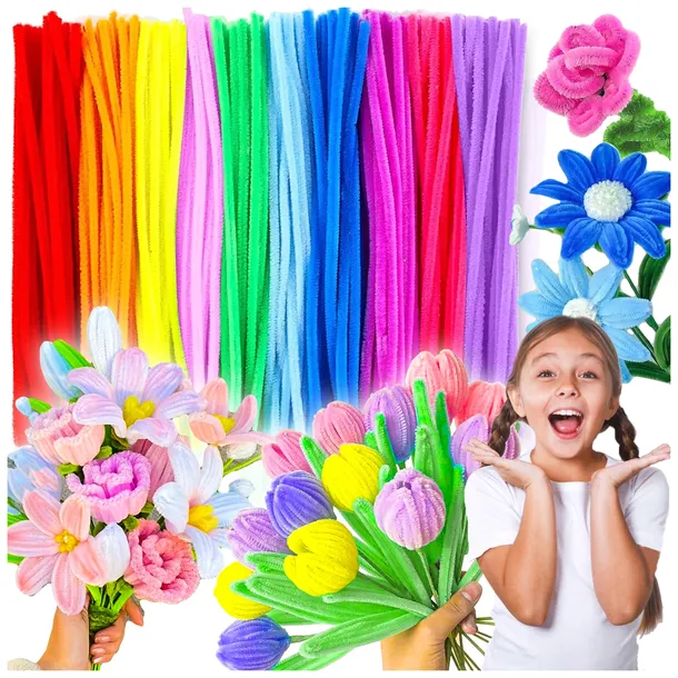 DRUCIKI KREATYWNE KOLOROWE MIX WYCIORY OZDOBNE PLUSZOWE 30 CM 100 SZTUK