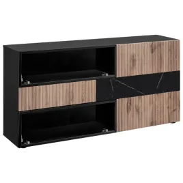 komoda-cannes-160cm-czarna-dab-vicking-marmur-loft-ryflowana