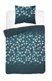 posciel-bawelniana-140x200-granatowa-w-turkusowo-biale-kwiaty-botanic-calm