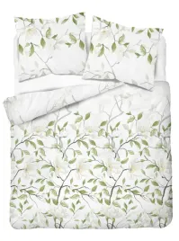 posciel-bawelniana-220x200-biala-w-zielone-liscie-i-biale-kwiaty