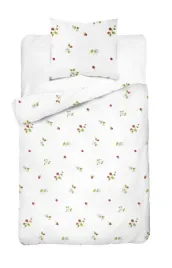 posciel-bawelniana-140x200-biala-w-drobne-biale-kwiatki-i-maliny