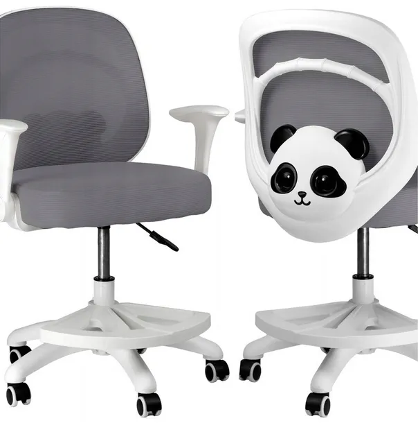 FOTEL DZIECIĘCY OBROTOWY PANDA Z PODNÓŻKIEM REGULOWANY ERGONOMICZNY SZARY