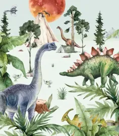 plakat-dinozaury-akwarele-vintage-retro-915x61cm