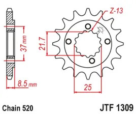 zebatka-przednia-jt-jtf1309-16-honda-xr-600r-trx-400ex-x-polaris-stalowa