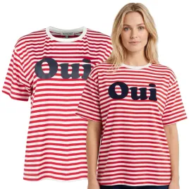 koszulka-damska-t-shirt-czerwona-w-paski-wygodna-modna-na-co-dzien-nadruk