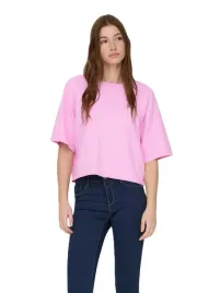 only-sweter-damski-rozowy-krotki-rekaw-okragly-dekolt-wygodny-modny-basic