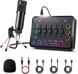 zestaw-mikrofonu-podcastowego-i-miksera-audio-z-karta-dzwiekowa