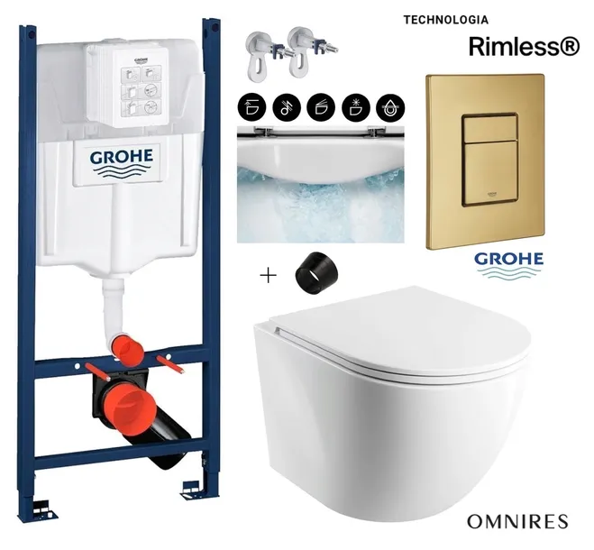 Stelaż GROHE Miska WC OMNIRES Rim Silent 49 cm Przycisk Złoty Szczotkowany