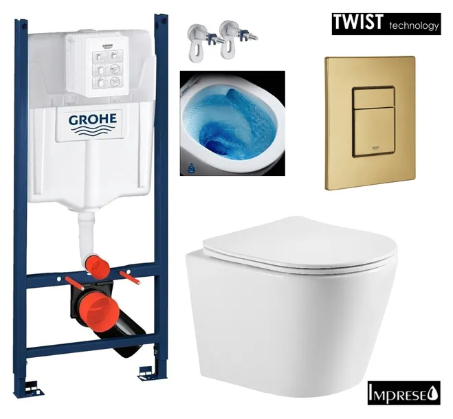 Zestaw GROHE Rapid SL z miską WC Imprese Elanta i przyciskiem złoty szczotkowany