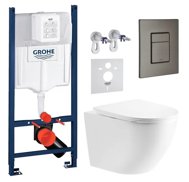 Zestaw WC GROHE Rapid z miską WC Imprese Lesna i przyciskiem grafit szczotkowany