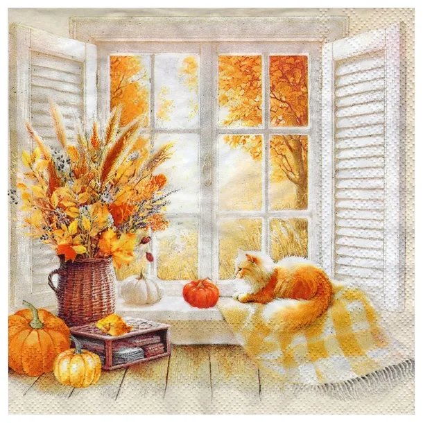 Serwetka do decoupage 33x33cm - Cozy Fall - jesień za oknem 1szt