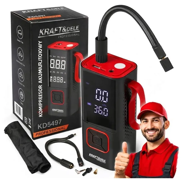 KOMPRESOR AKUMULATOROWY 85W 7800mAh SAMOCHODOWY SPRĘŻARKA POMPKA