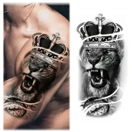 tatuaz-zmywalny-tymczasowy-wodny-wsciekly-lew-krol-zegar