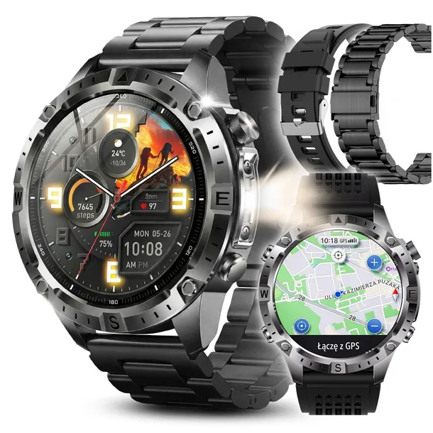 SMARTWATCH MĘSKI GPS MAPY ZEGAREK WODOODPORNY ASYSTENT AI AMOLED WHATSAPP