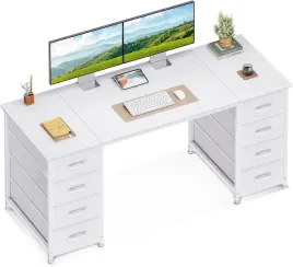 biurko-140-cm-biale-z-8-szufladami-materialowymi-coleshome-do-biura-i-domu