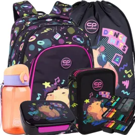 coolpack-plecak-szkolny-mlodziezowy-piornik-worek-5el-capybara-zestaw