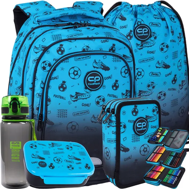 COOLPACK FAST PLECAK SZKOLNY MŁODZIEŻOWY FOOTBALL BLUE 5w1 ZESTAW PIÓRNIK