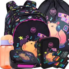 coolpack-plecak-szkolny-mlodziezowy-piornik-worek-5-el-capybara-zestaw