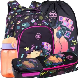 coolpack-plecak-szkolny-mlodziezowy-piornik-worek-5-el-capybara-zestaw