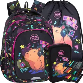 coolpack-plecak-szkolny-mlodziezowy-zestaw-3w1-piornik-worek-capybara