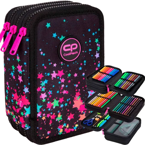 COOLPACK PIÓRNIK SZKOLNY TRZYKOMOROWY WYPOSAŻENIE KREDKI PISAKI GALAXY