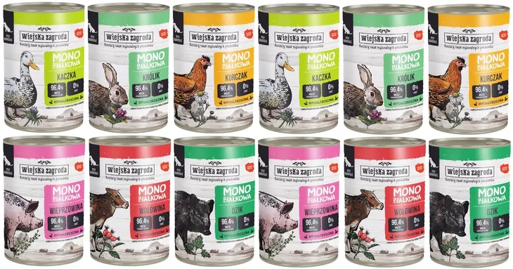 12x400g WIEJSKA ZAGRODA MONOBIAŁKOWA Karma mokra psa dorosłego MIXSMAKÓW