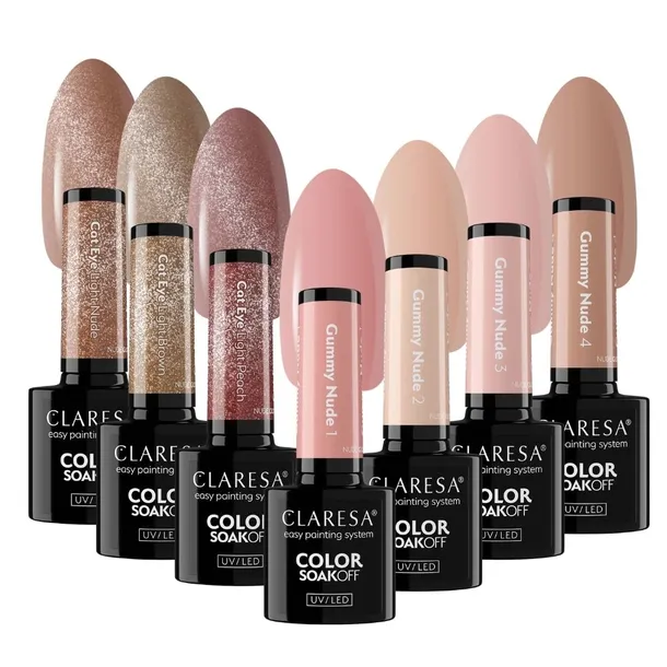 Claresa Lakier Hybrydowy Cała Kolekcja Nude Glow Cat Eye Zestaw 7 x 5ml