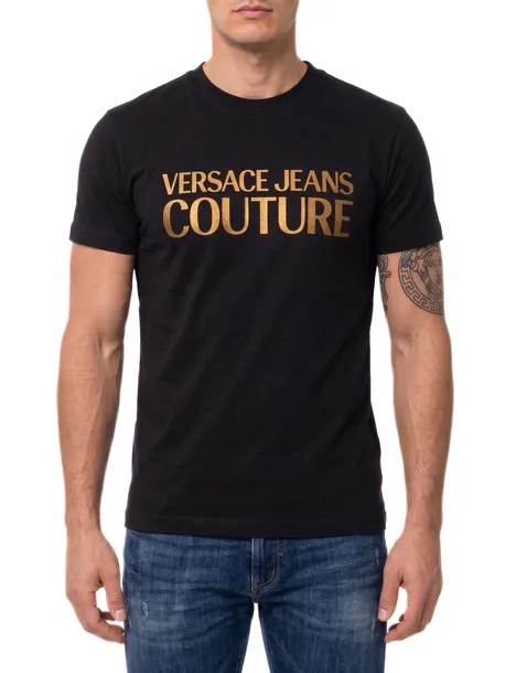 Tshirt męski czarny Versace koszulka duże złote logo rozmiar L