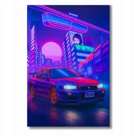obraz-na-plotnie-nissan-skyline-gtr-r34-wzor-2-40x50cm-futurystyczny-neon
