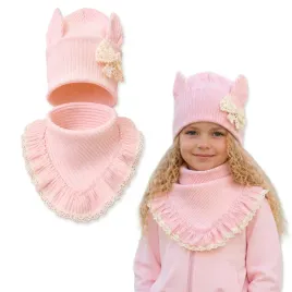 komplet-dziewczecy-52-56-czapka-uszka-koronka-chusta-prazek-jasny-puder