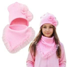 komplet-dziewczecy-54-58-czapka-roze-tiul-chusta-prazek-wiosna-jasny-roz