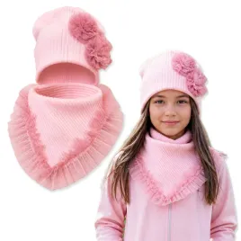 komplet-dziewczecy-54-58-czapka-roze-tiul-chusta-prazek-wiosna-jasny-puder