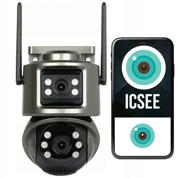 FORCE PODWÓJNA KAMERA WIFI 6MPX PTZ Onvif ICSee ZEWNĘTRZNA OBROTOWA ALARM