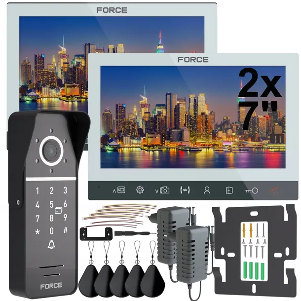 WIDEODOMOFON FORCE INGO DUO 2x MONITOR 7" BIAŁY FULL HD CZYTNIK BRELOKI