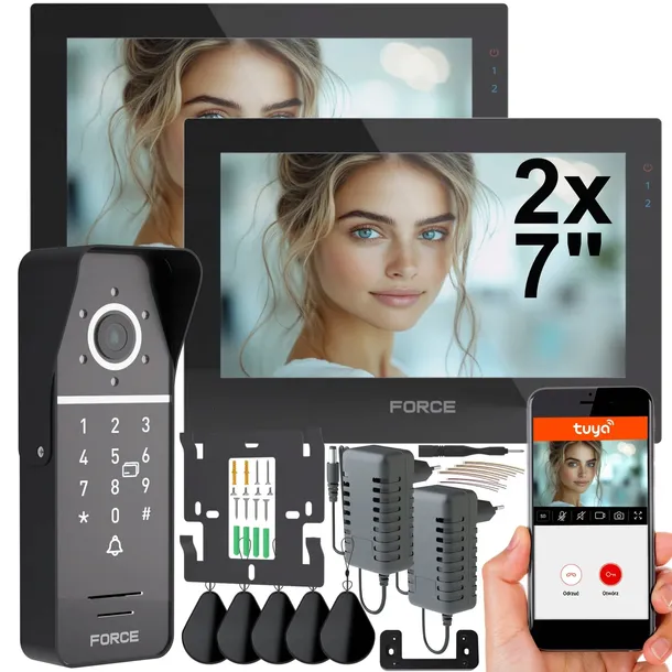 WIDEODOMOFON FORCE PRIMA GT+ DUO 2x MONITOR 7" CZARNY FULL HD WiFi TUYA